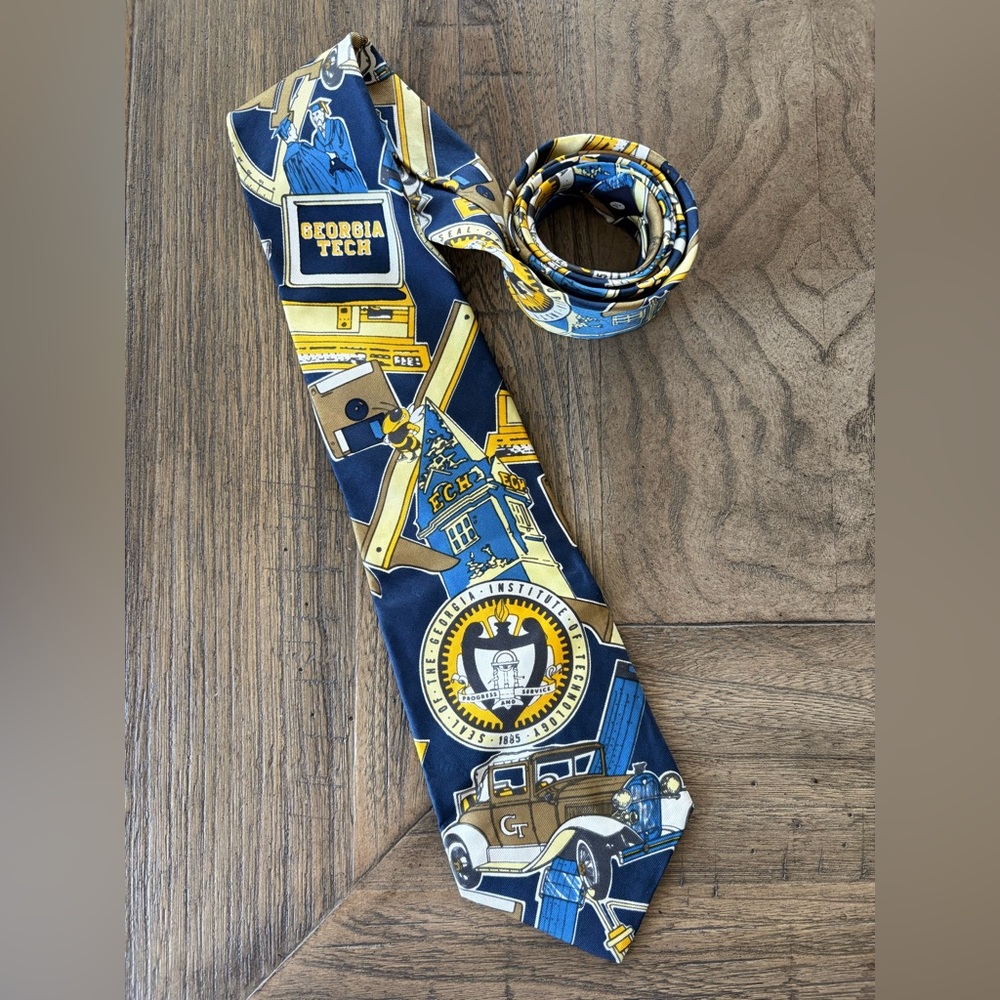 Georgia Tech University Logo Hornets Mascot Vintage Silk Tie by Nancy E. Lewis